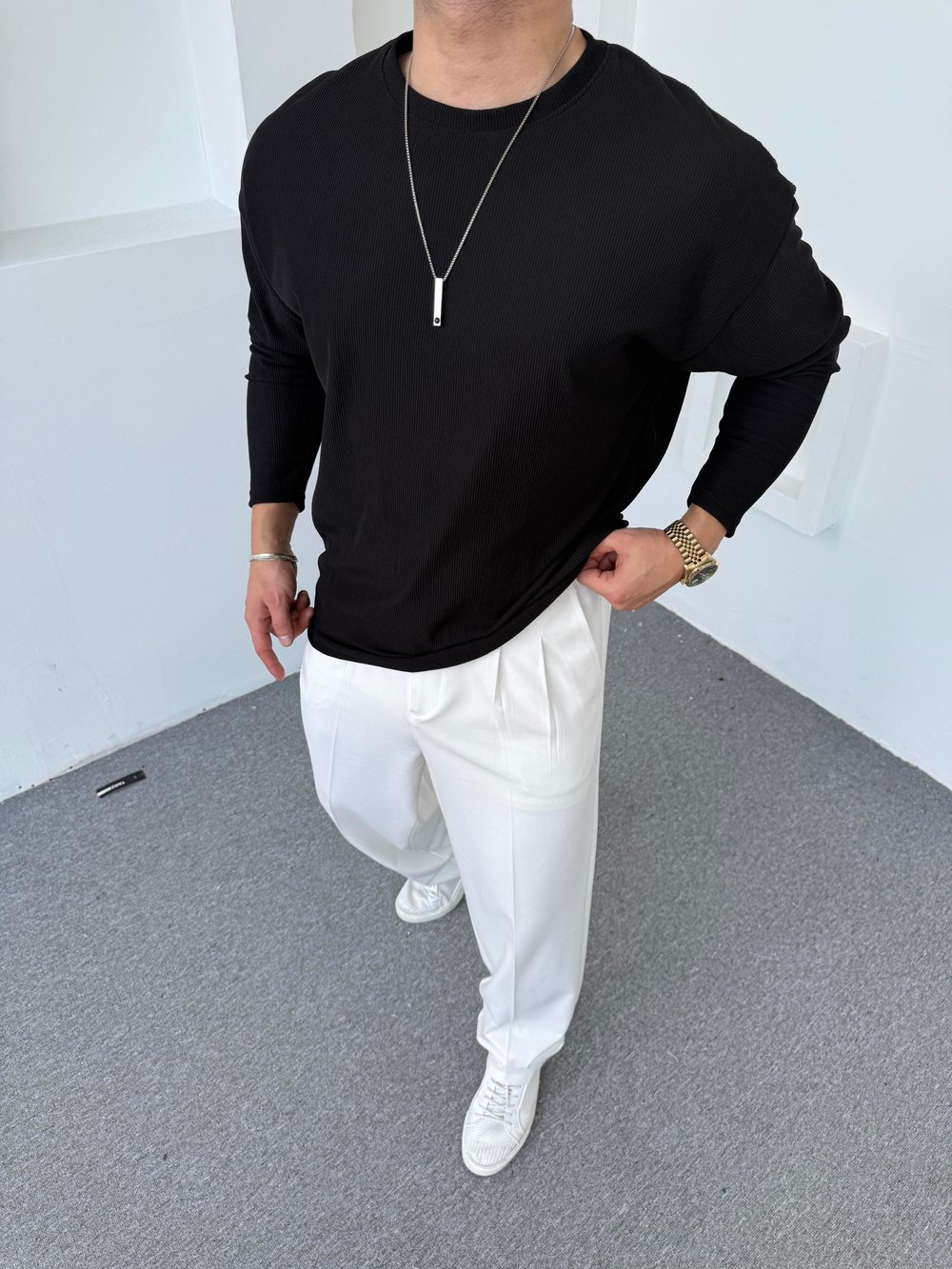 Ottoman Bisiklet Yaka Sweatshirt Siyah