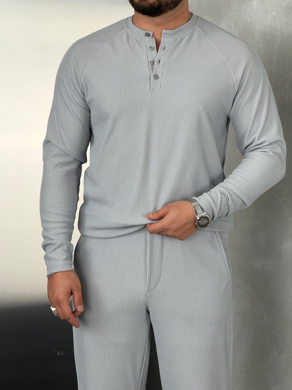 Ottoman Henley Model Takım Gri