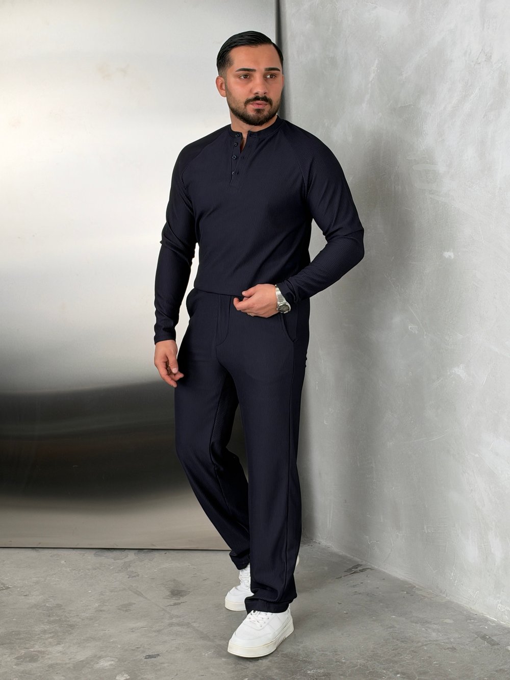 Ottoman Henley Model Takım Lacivert