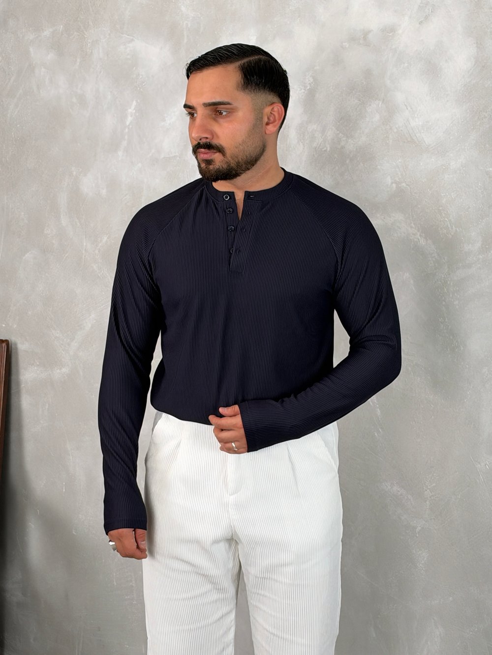 Ottoman Henley Yaka Sweatshirt Lacivert