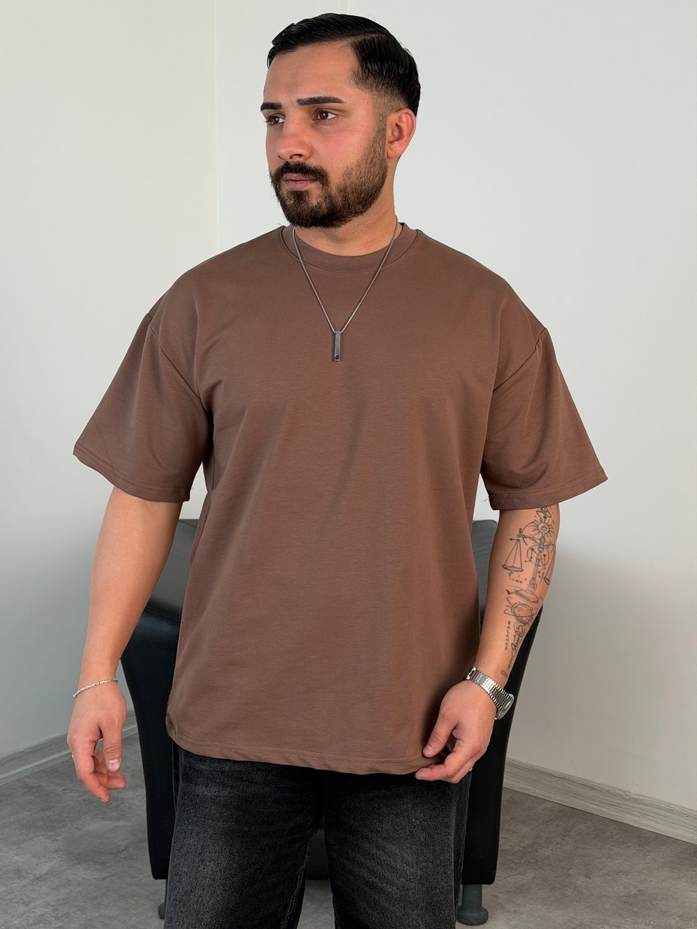 OVERSİZE GRAMAJLI BASİC TİŞÖRT ACI KAHVE