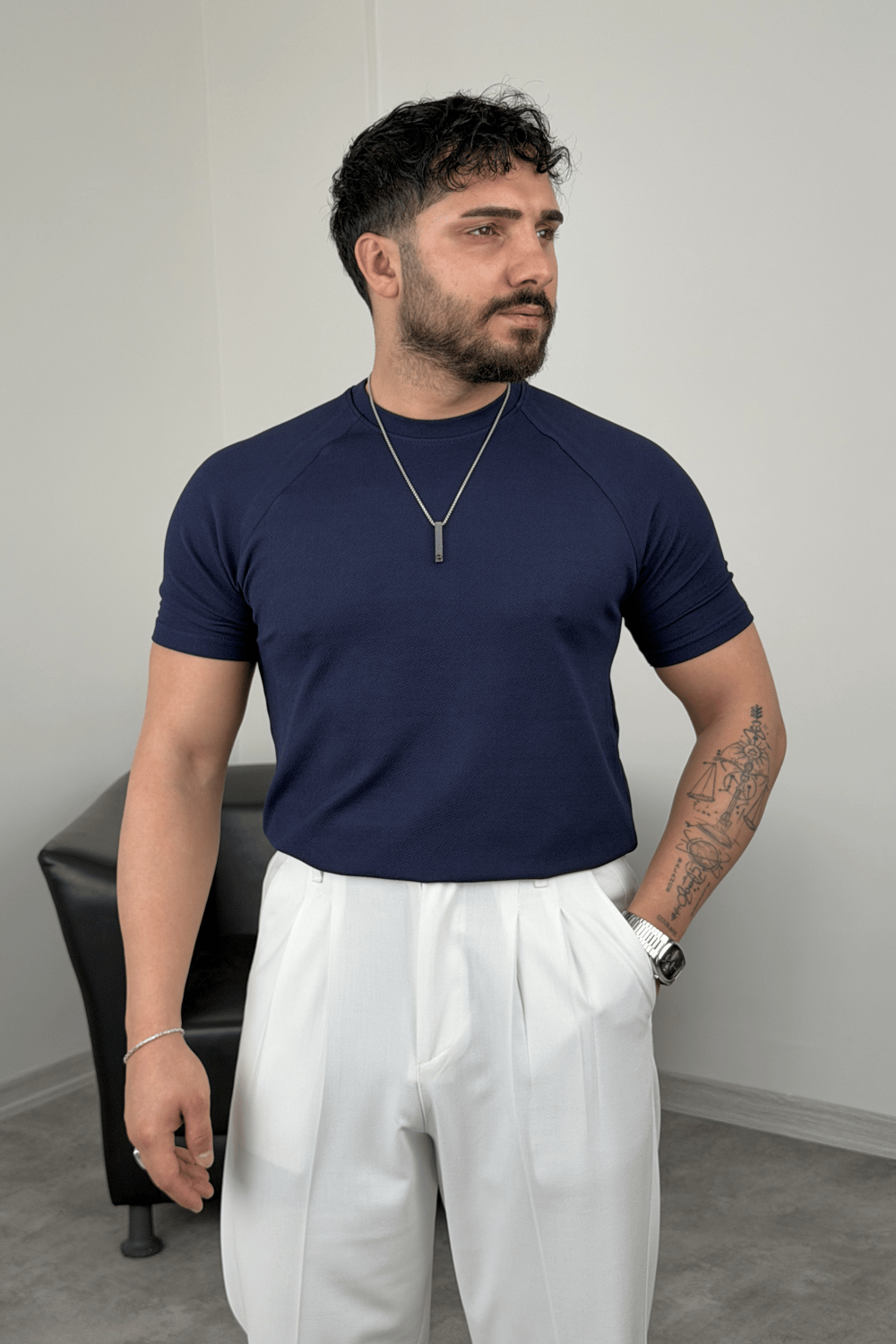 ÖZEL KALIP REGLAN KOL TİŞÖRT LACİVERT