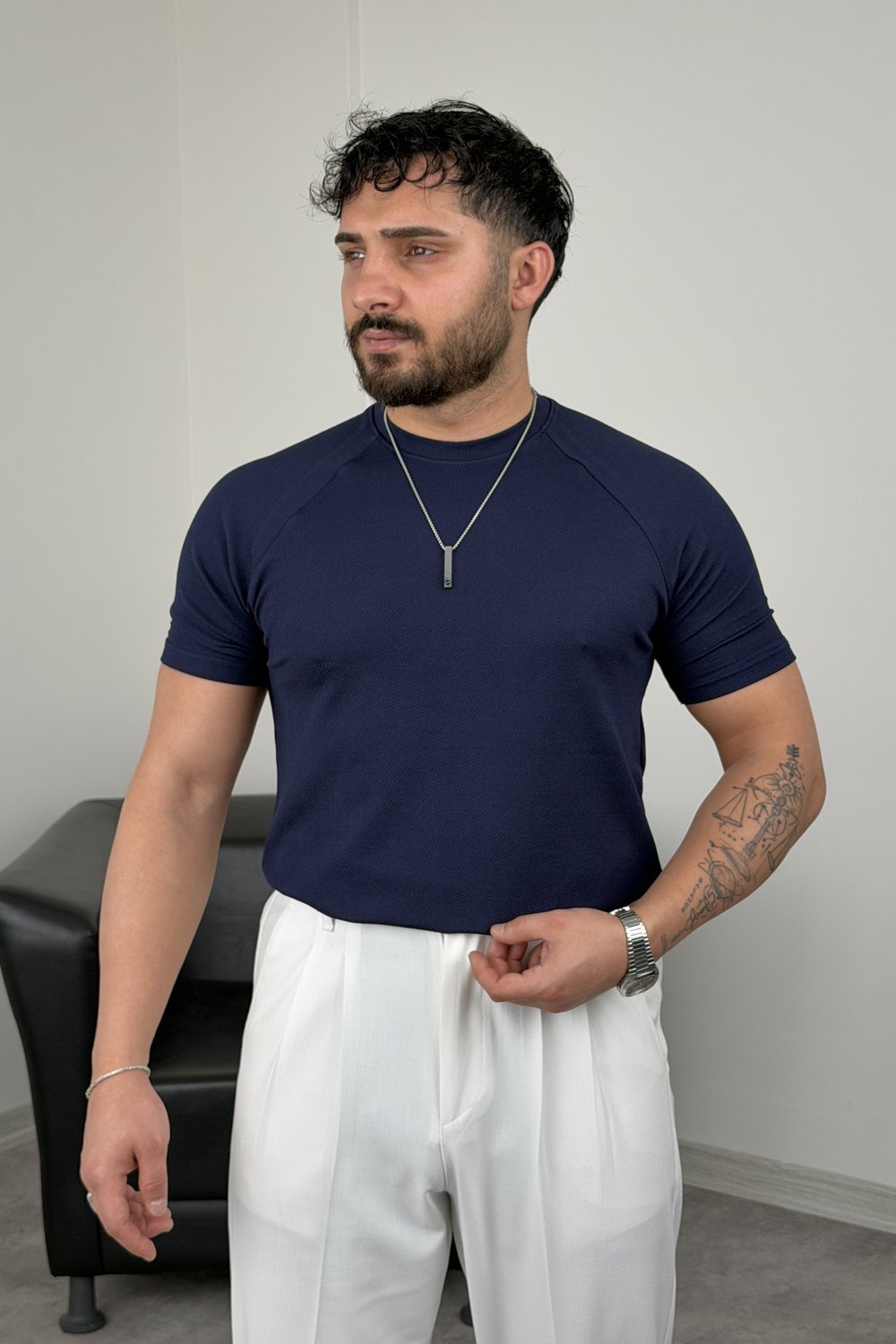 ÖZEL KALIP REGLAN KOL TİŞÖRT LACİVERT