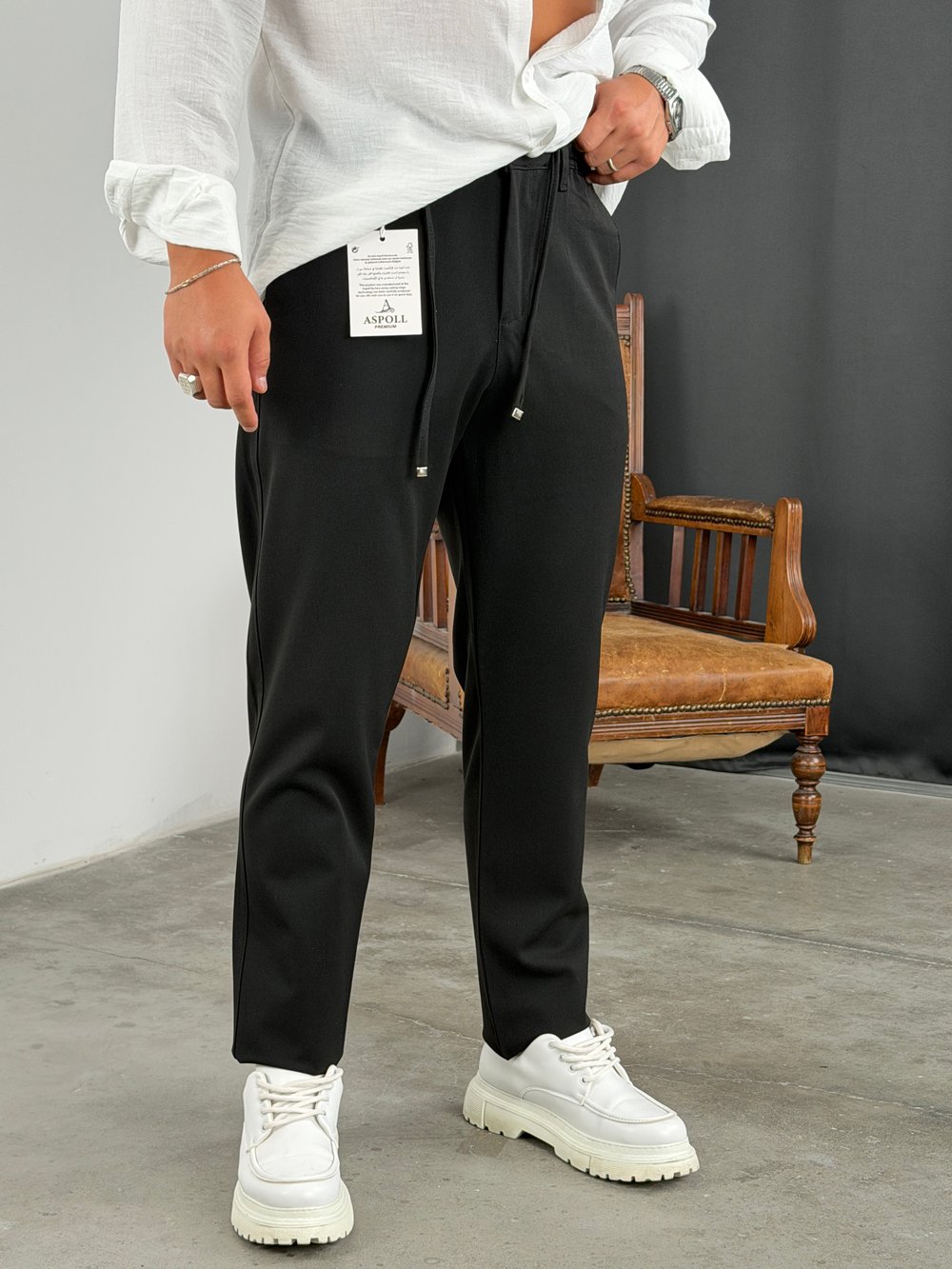 Premium Kalite Gabardin Kumaş Jogger Pantolon Siyah