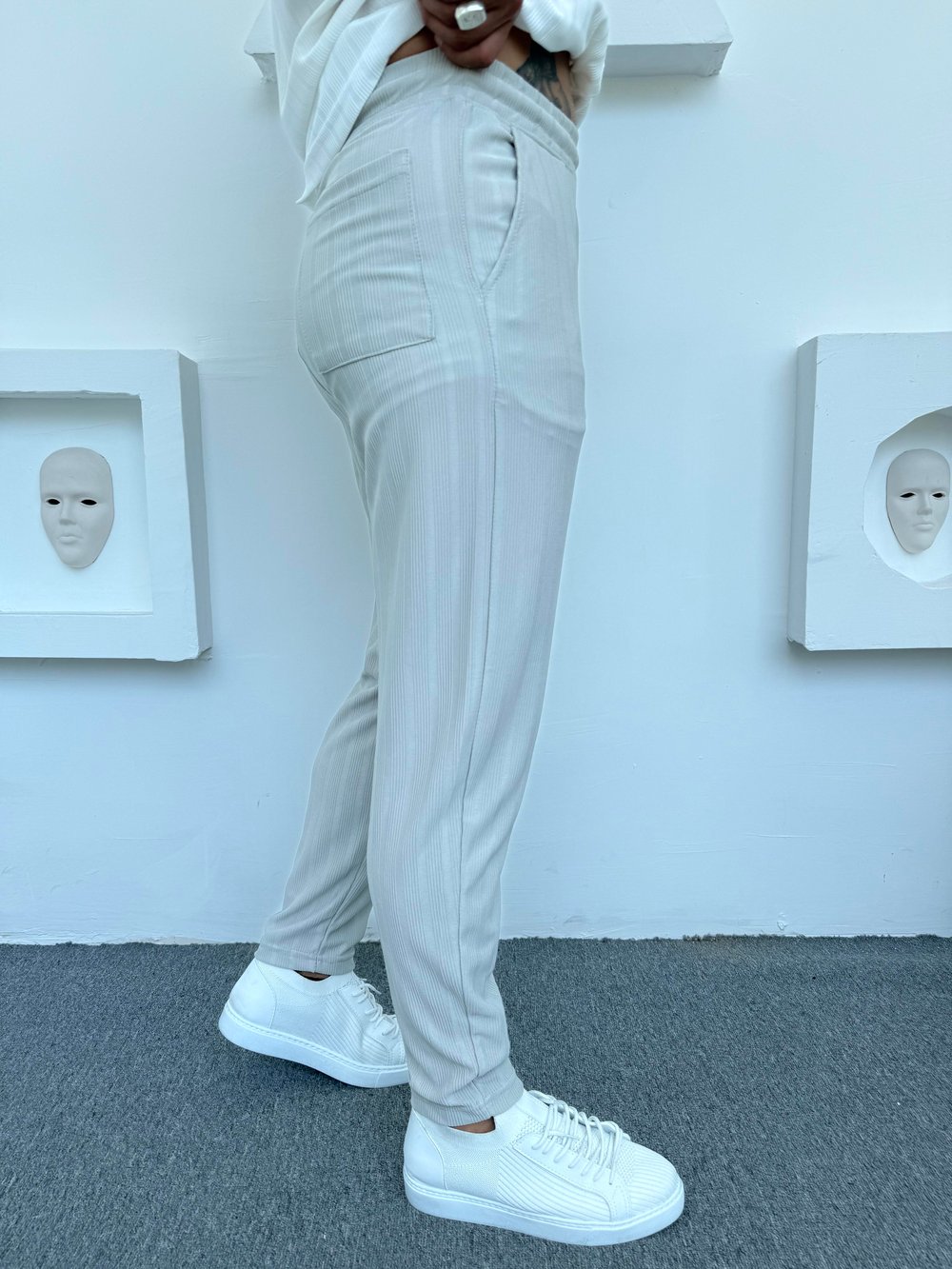 RAPOR ÇİZGİLİ BOYFİREND PANTOLON GRİ