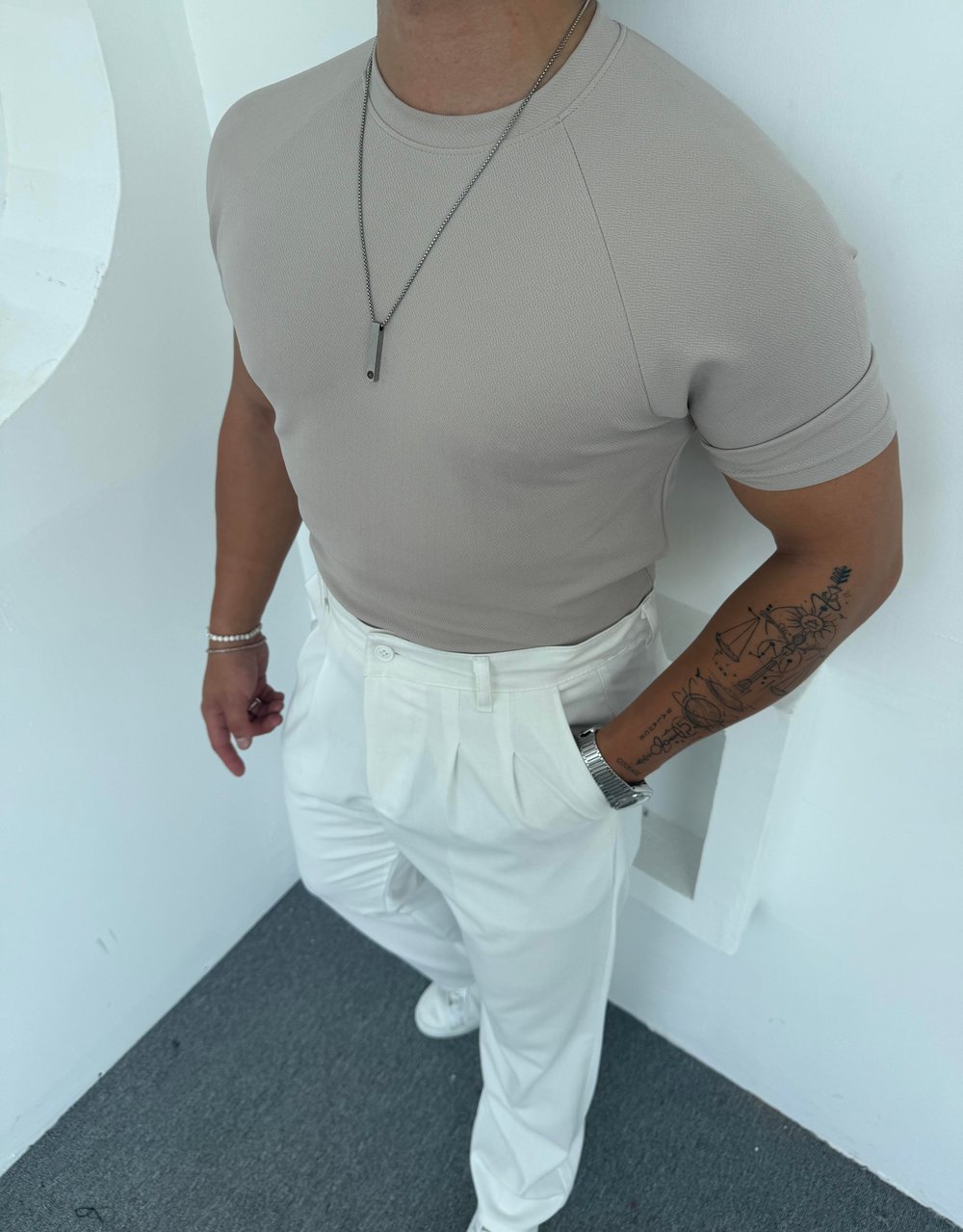 Reglan Kol Crap Tişört Gri