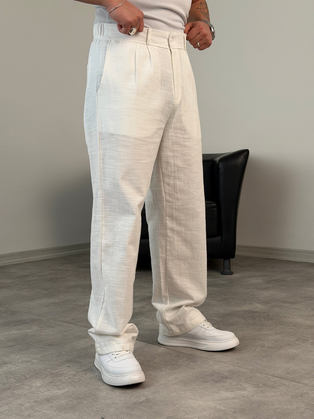 SÜPER BAGGY KALIP PİLELİ BAGGY PANTOLON BEYAZ