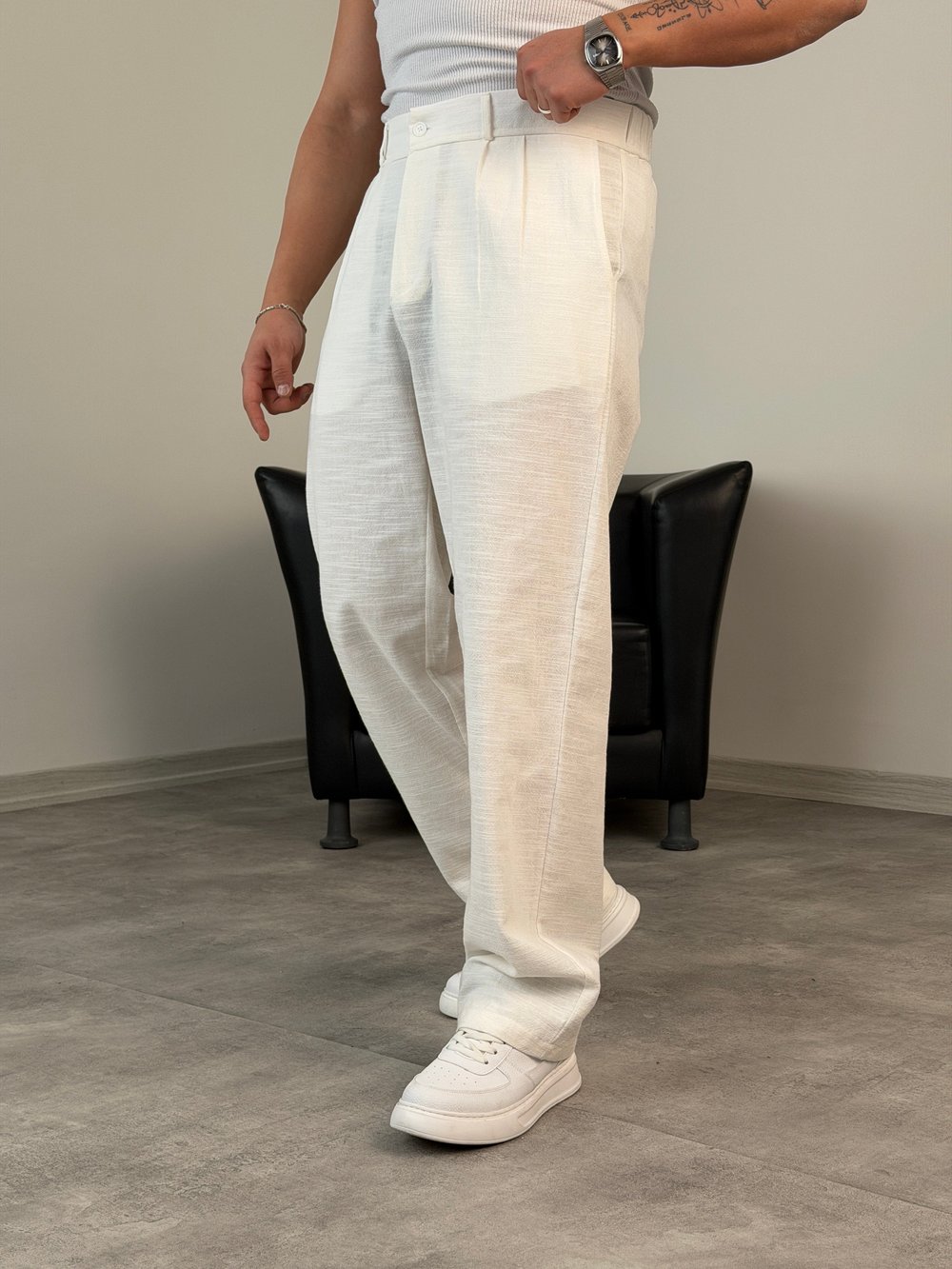 SÜPER BAGGY KALIP PİLELİ BAGGY PANTOLON BEYAZ