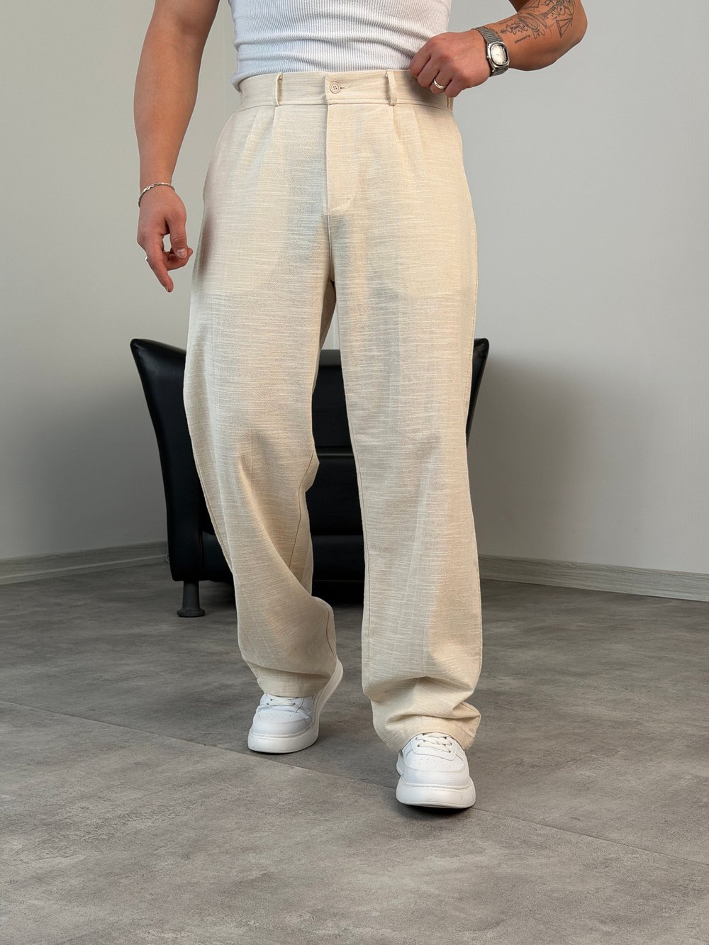 SÜPER BAGGY KALIP PİLELİ BAGGY PANTOLON BEJ