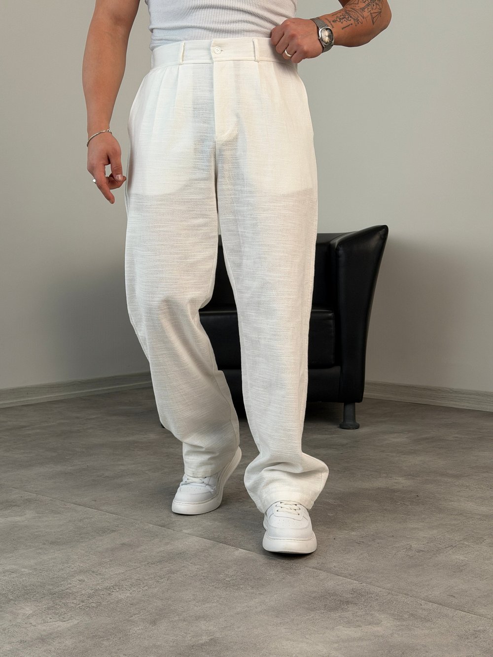 SÜPER BAGGY KALIP PİLELİ BAGGY PANTOLON BEYAZ