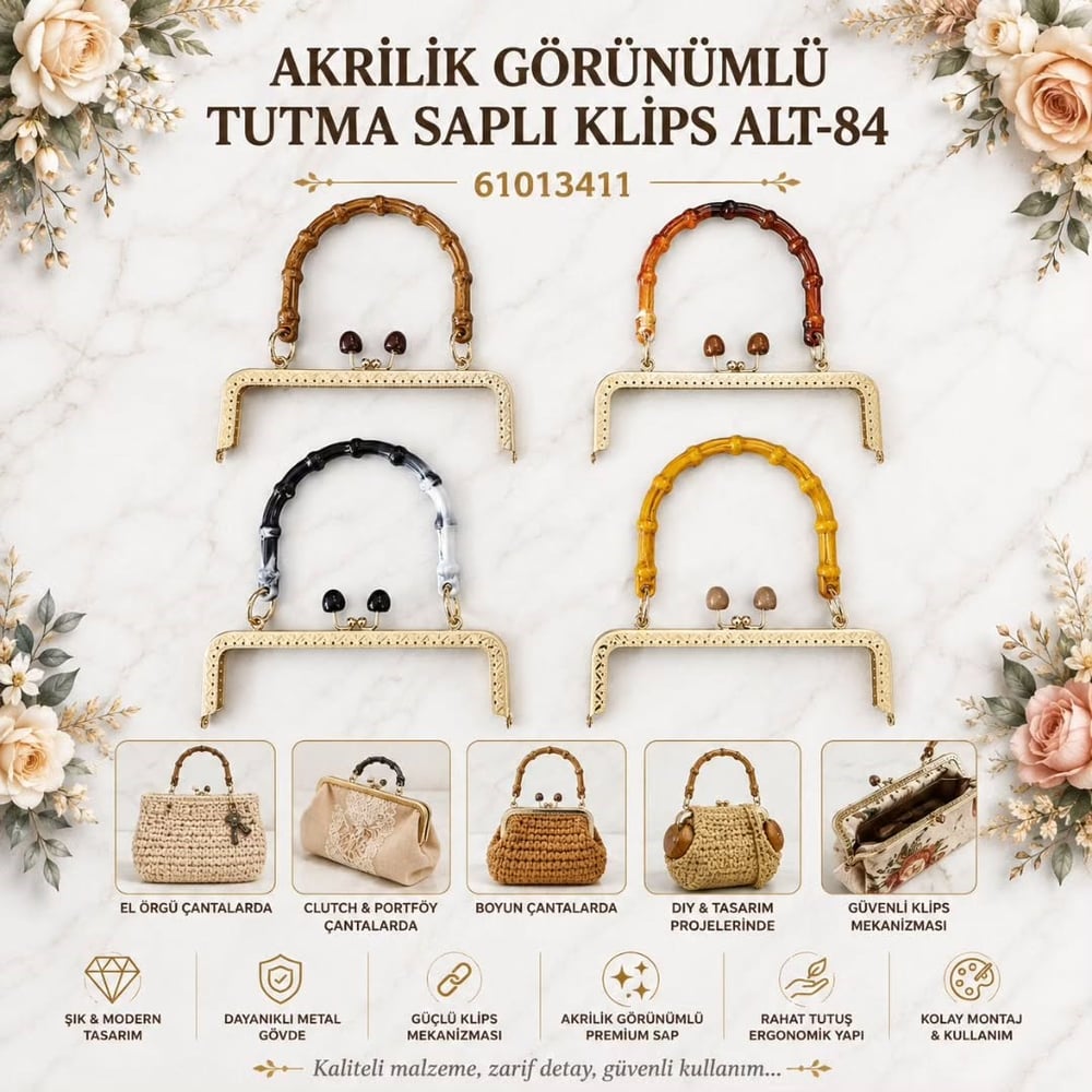 AKRİLİK GÖRÜNÜMLÜ TUTMA SAPLI KLİPS ALT-84