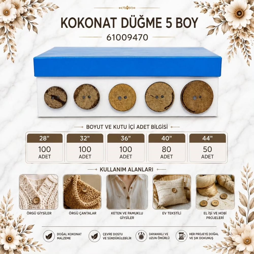 KOKONAT DÜĞME 5 BOY 430 ADET
