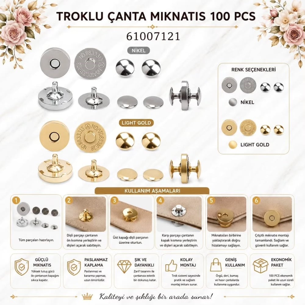 TROKLU ÇANTA MIKNATIS 100 PCS