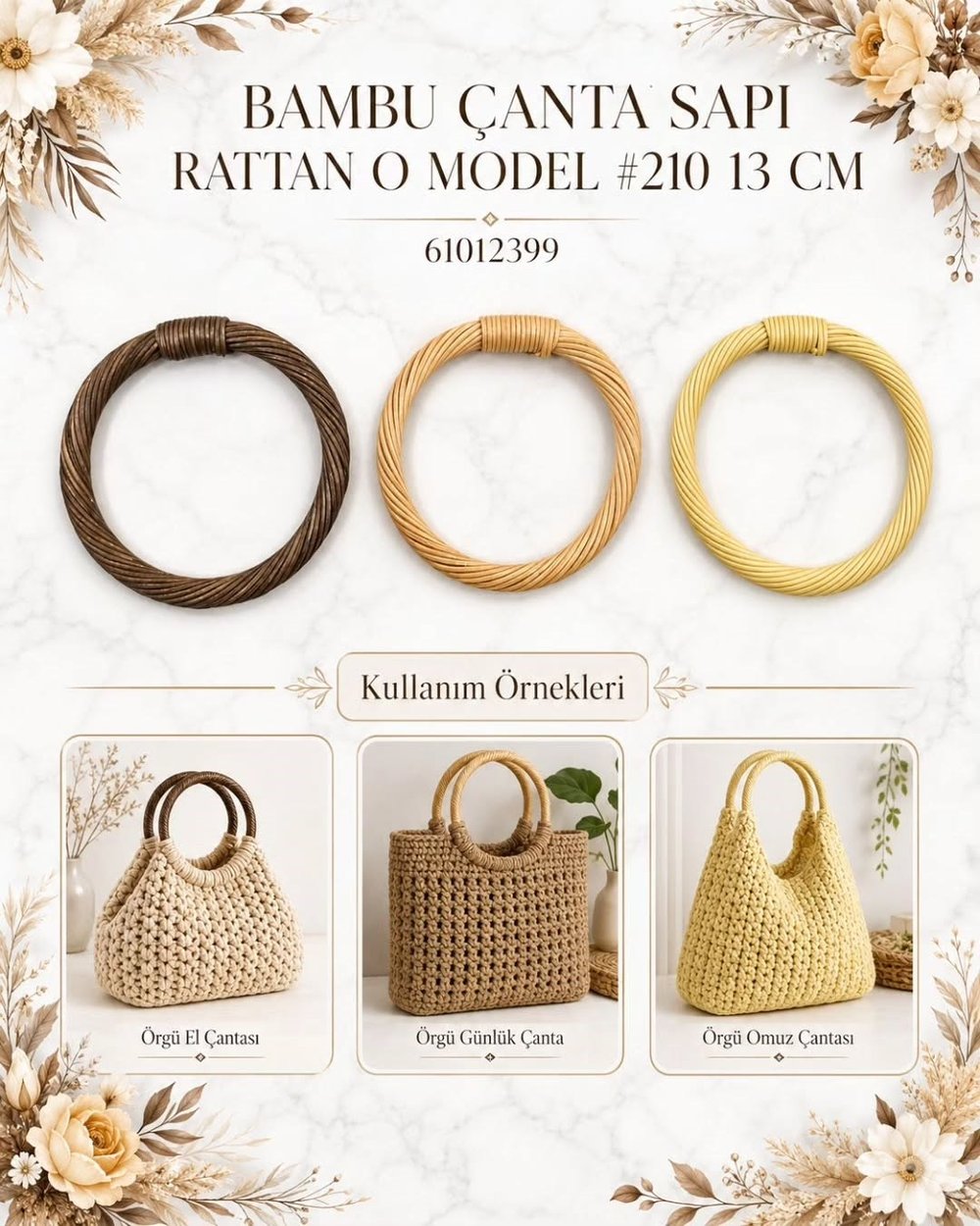RÜYA BAMBU ÇANTA SAPI RATTAN O MODEL #210 13 CM