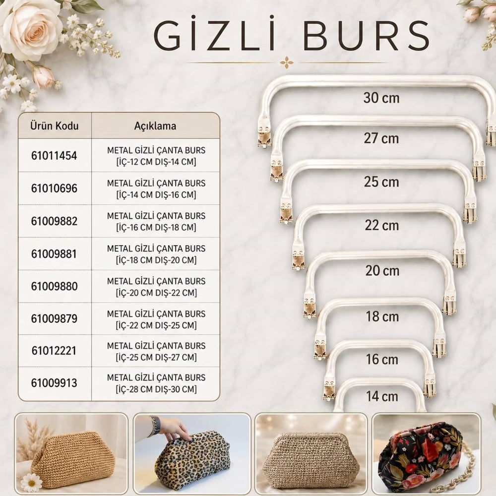 METAL GİZLİ ÇANTA BURS [İÇ-14 CM DIŞ -16CM]