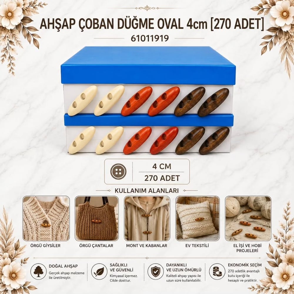 AHŞAP ÇOBAN DÜĞME OVAL 4cm [270 ADET]