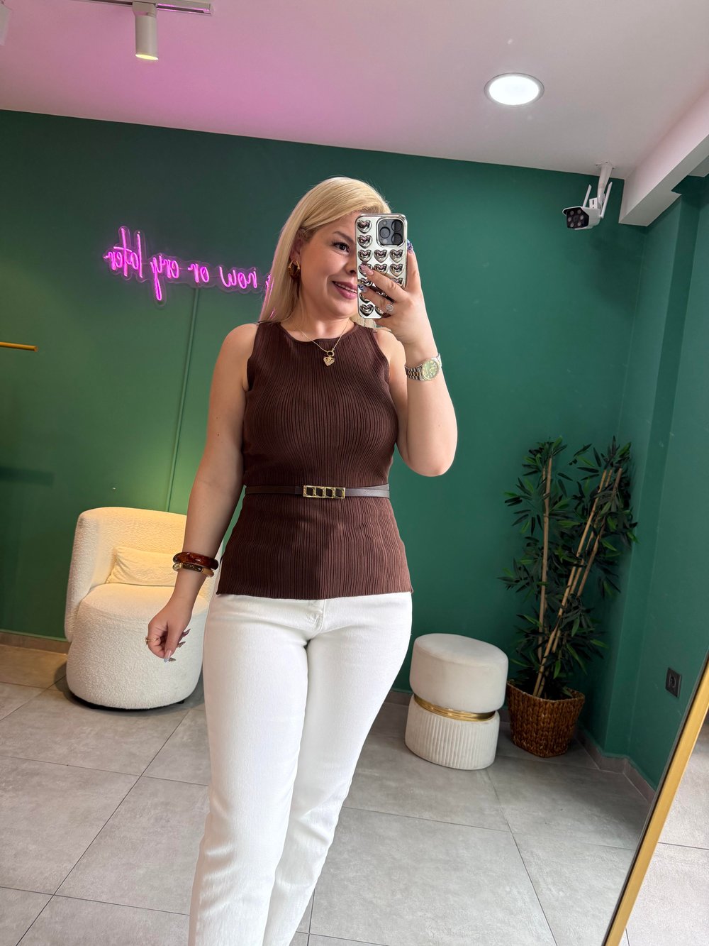 Dilvin Kayık Yaka Fitilli Kahve Triko Bluz