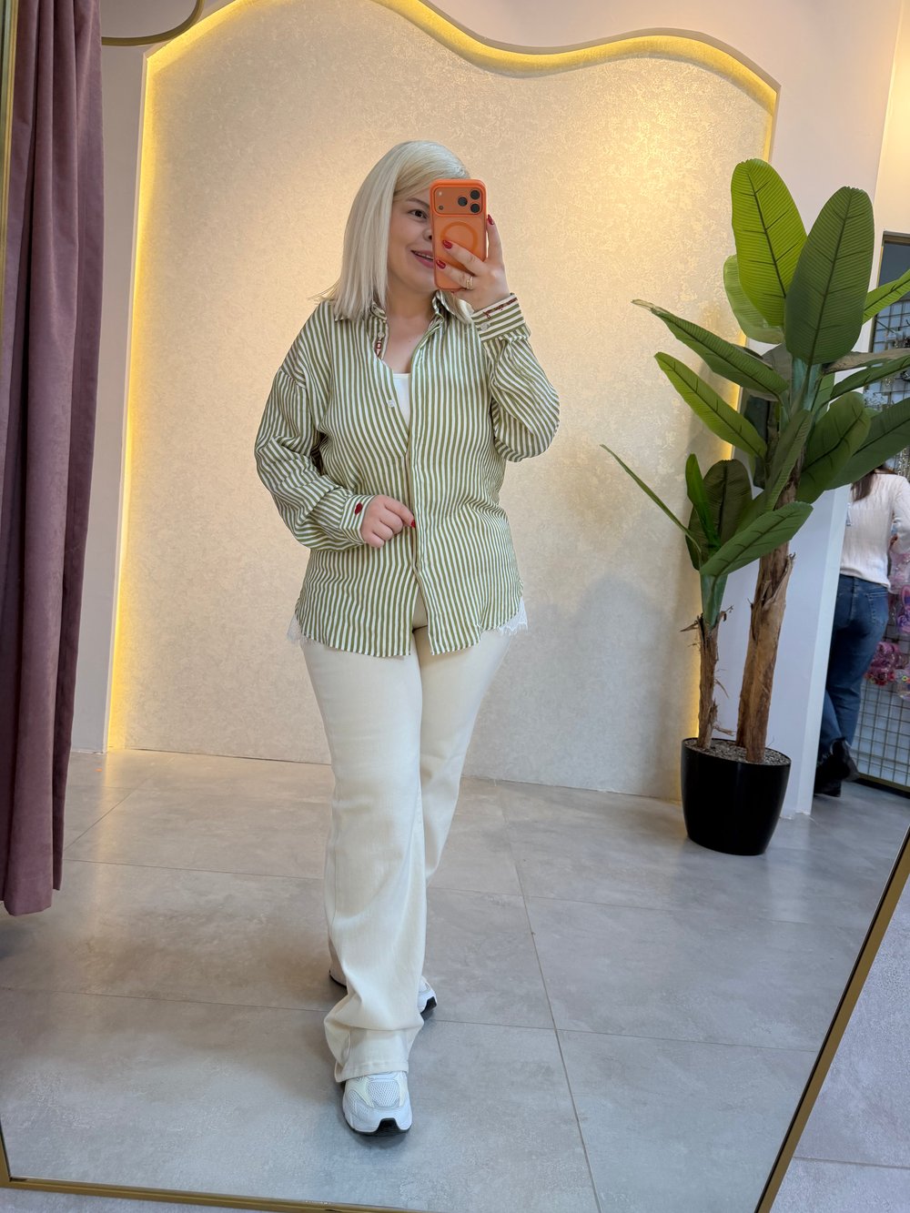 Krem Wide Leg Jean Pantolon
