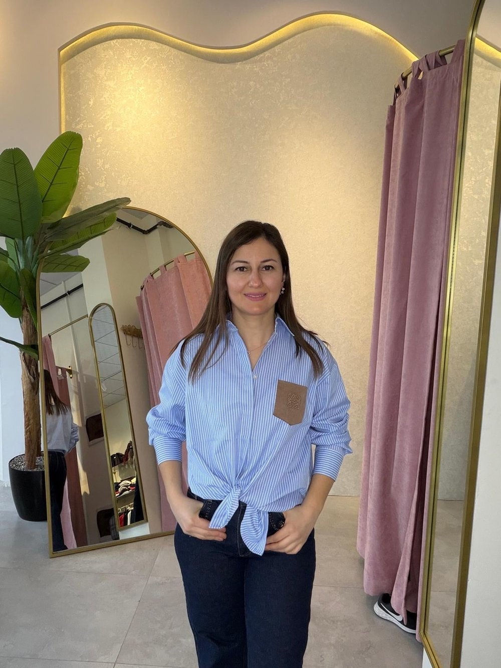 Mavi Çizgili Cep Detaylı Gömlek