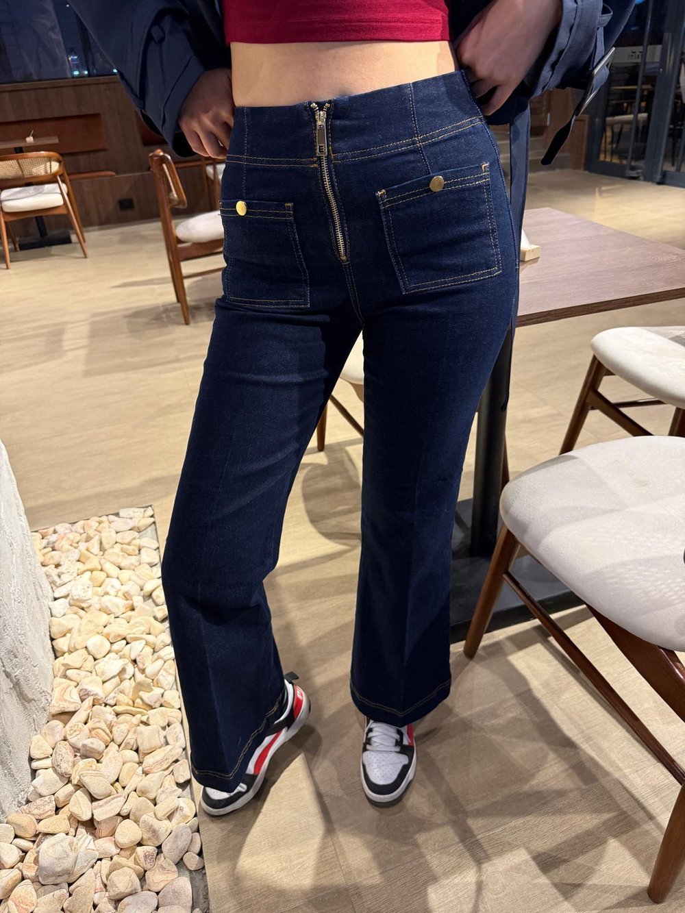 Önü Cepli Fermuar Detaylı Flare Jean