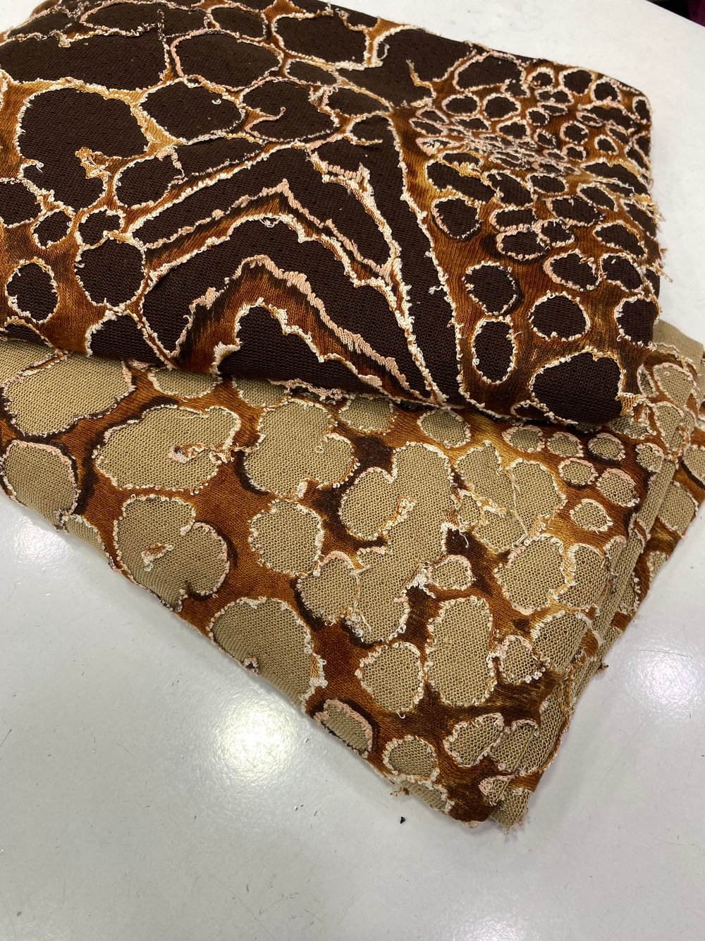 Yakma Leopar Desen Triko Örme Kumaş Kahve