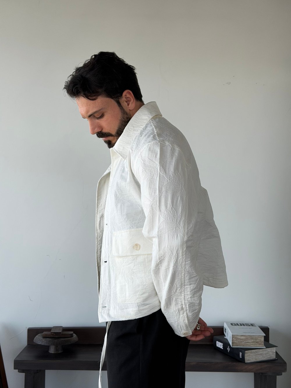Sandro Desenli Beyaz Crop Ceket