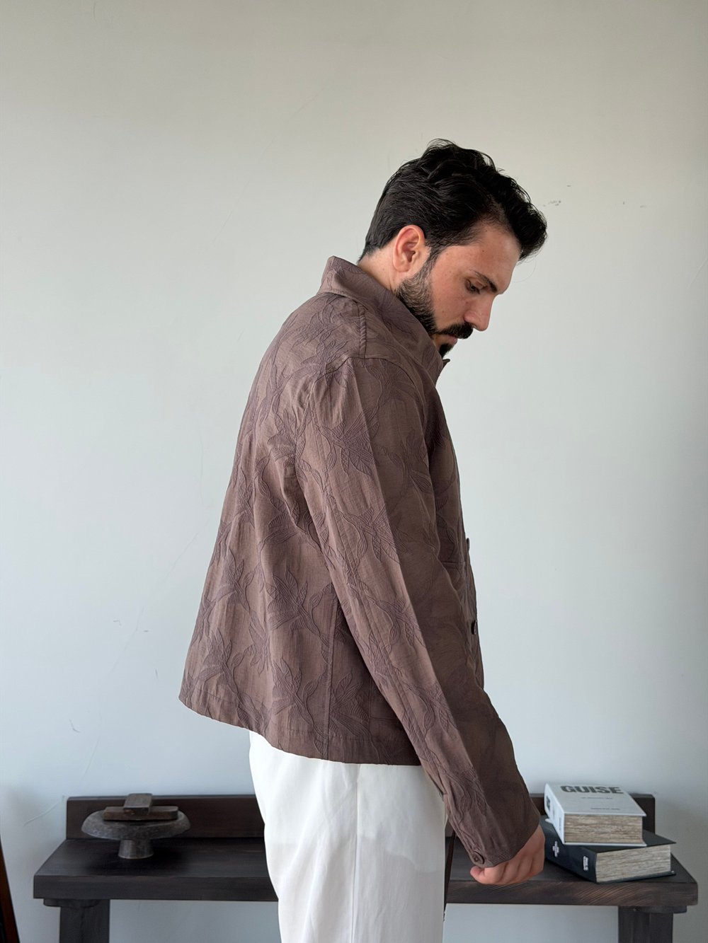 Sandro Desenli Kahve Crop Ceket
