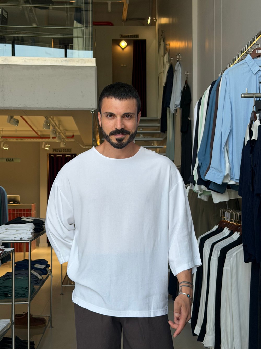 Alfa Fakirkol Beyaz Viscon Keten Tişört