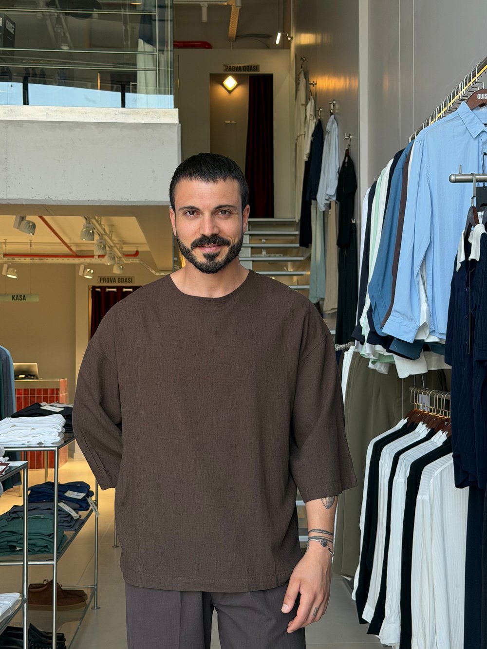 Alfa Fakirkol Kahve Viscon Keten Tişört