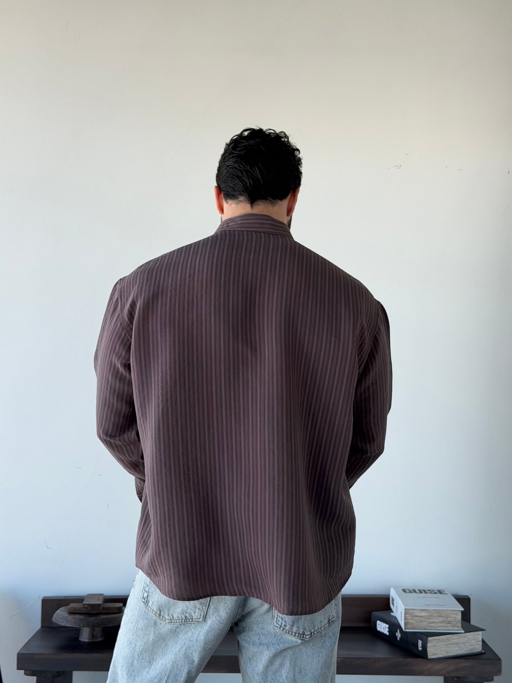 Aline Oversize Çizgili Kahve Gömlek