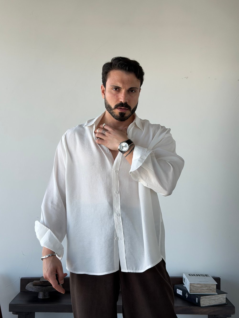 Arven Oversize Beyaz Modal Gömlek