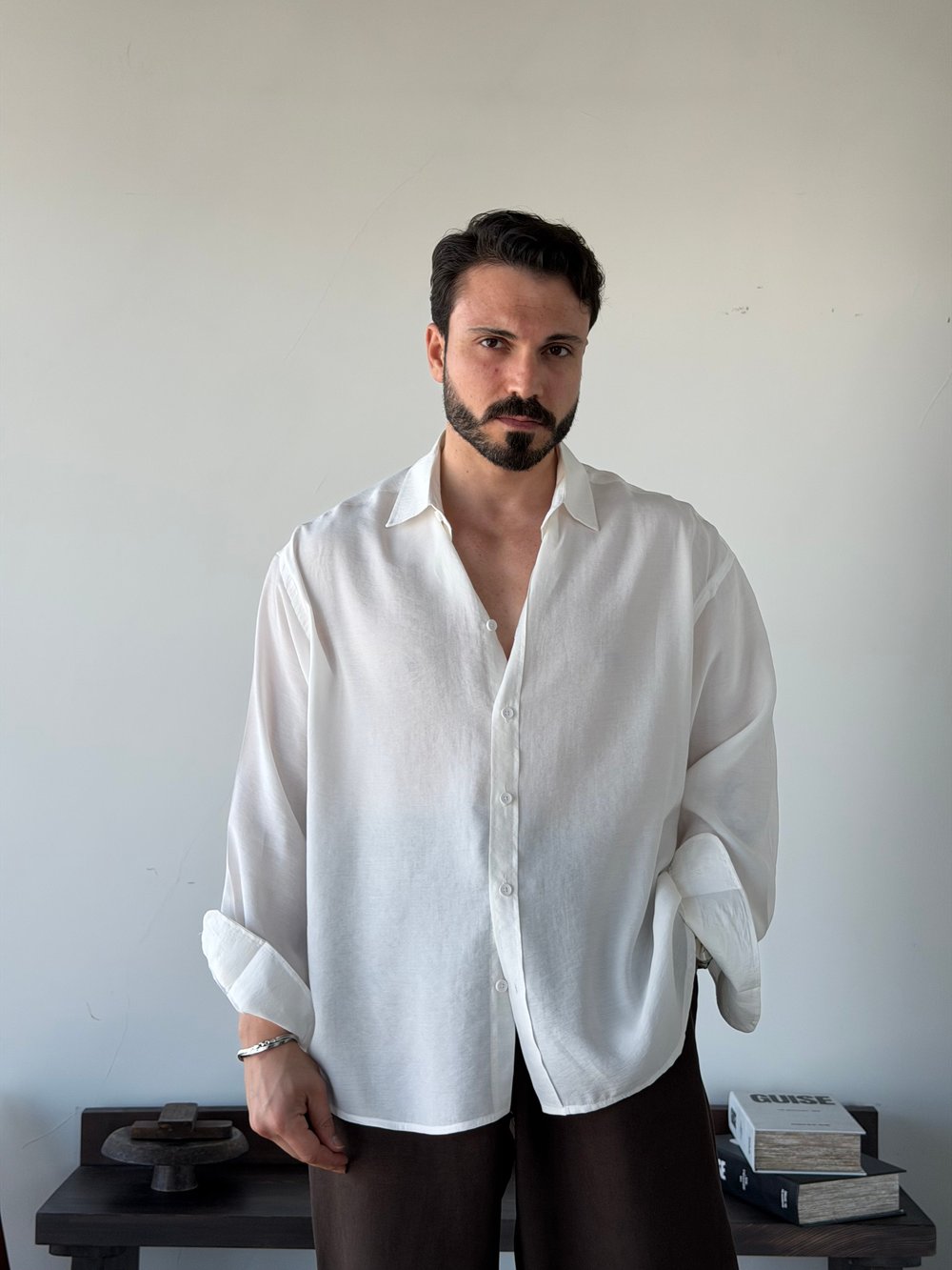 Arven Oversize Beyaz Modal Gömlek