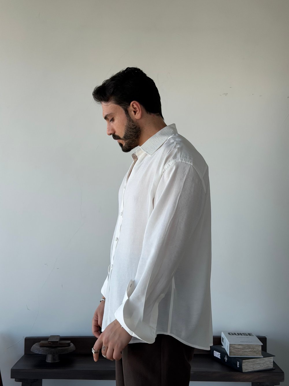 Arven Oversize Beyaz Modal Gömlek