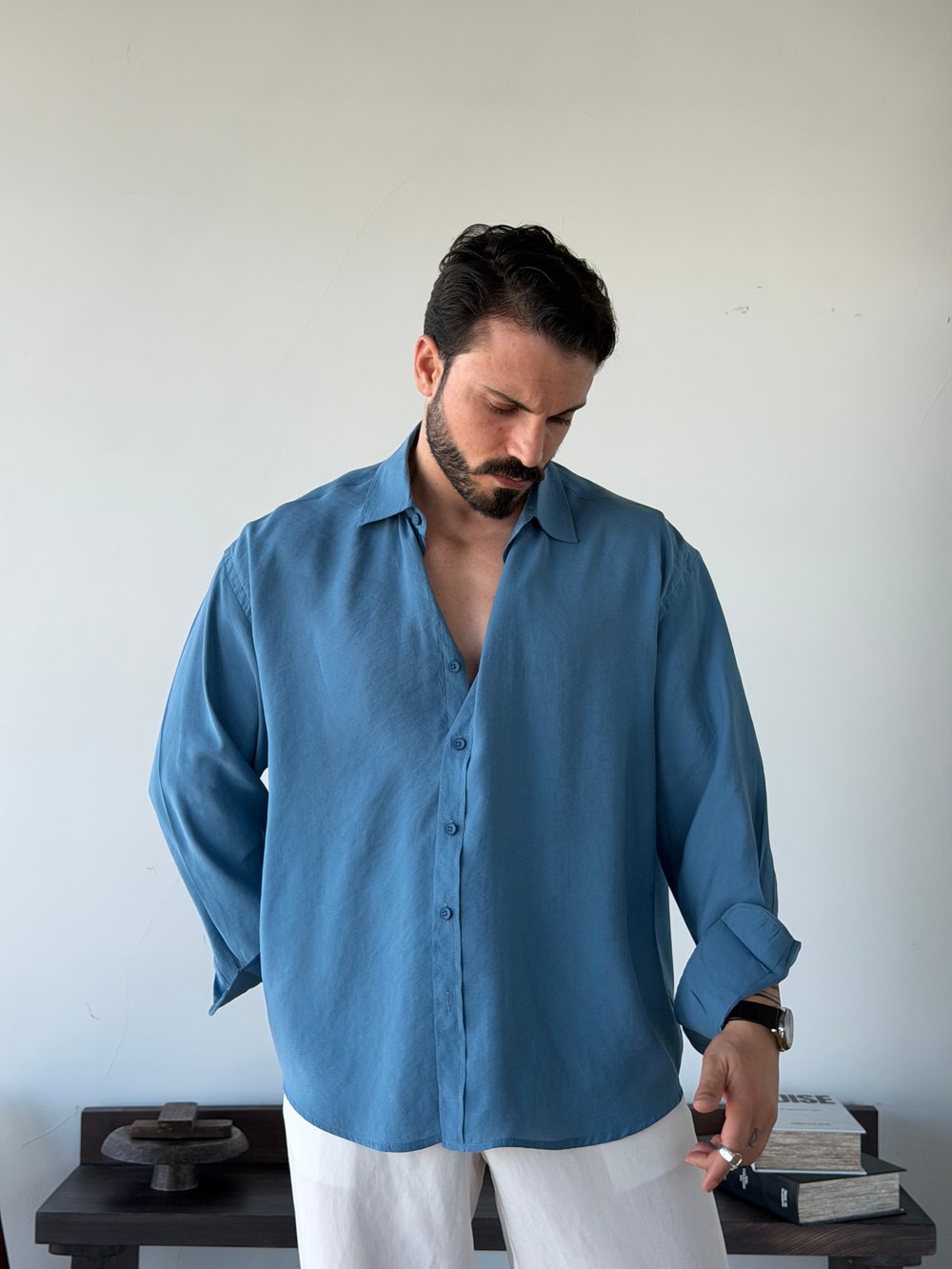 Arven Oversize İndigo Modal Gömlek