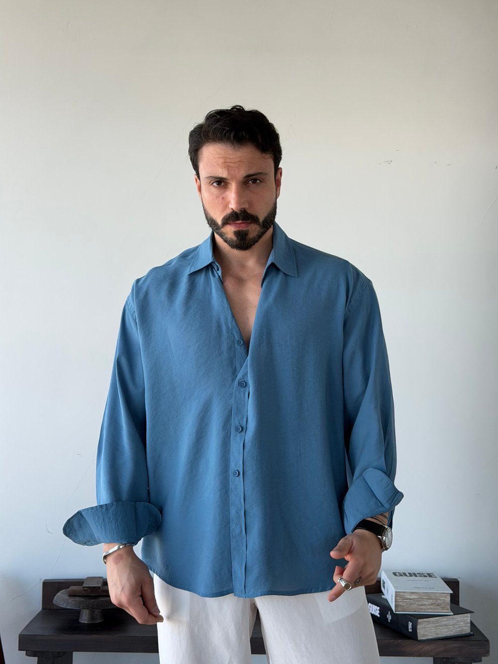 Arven Oversize İndigo Modal Gömlek