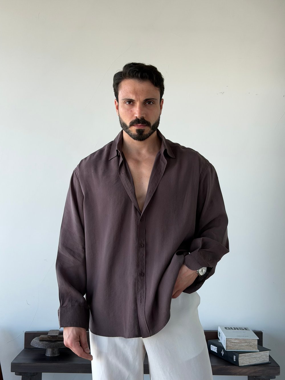 Arven Oversize Kahve Modal Gömlek
