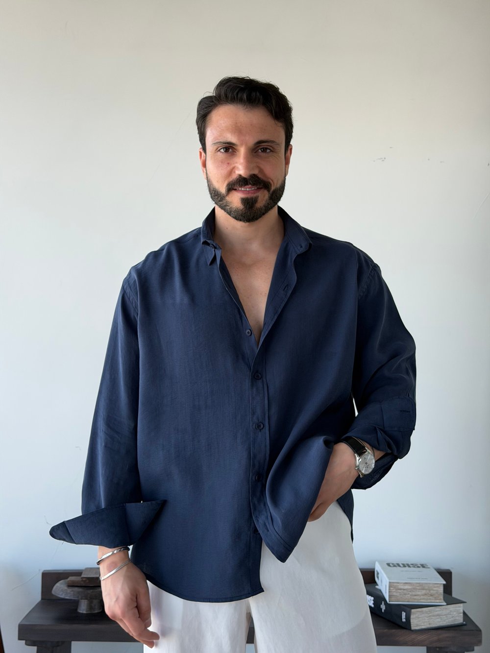 Arven Oversize Lacivert Modal Gömlek