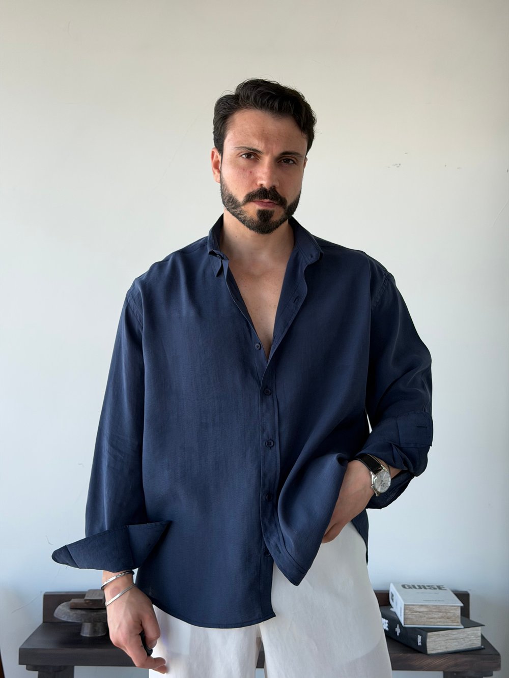 Arven Oversize Lacivert Modal Gömlek