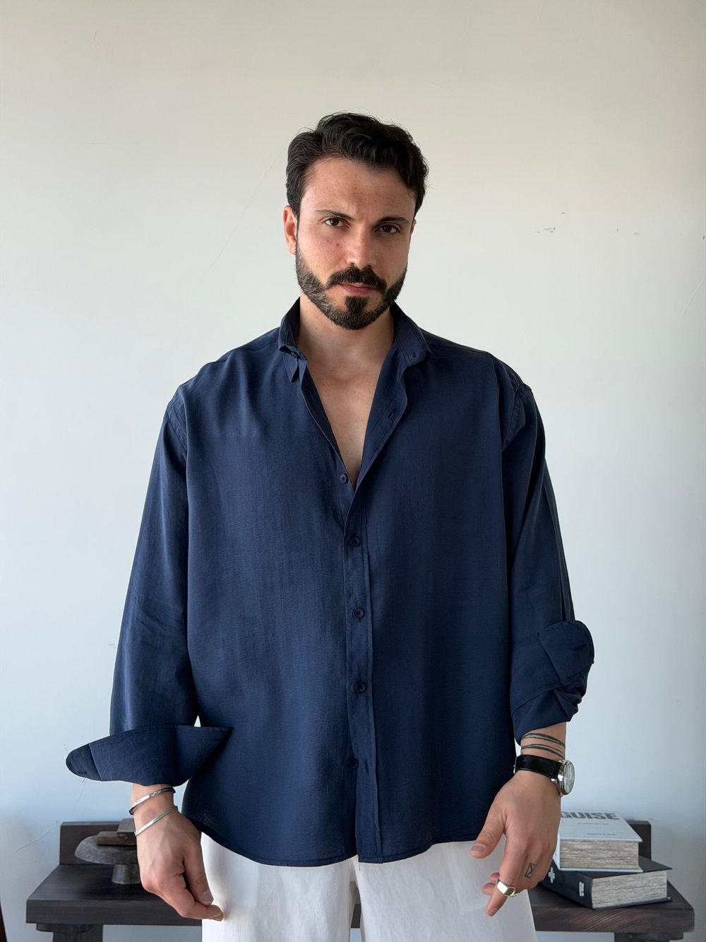Arven Oversize Lacivert Modal Gömlek