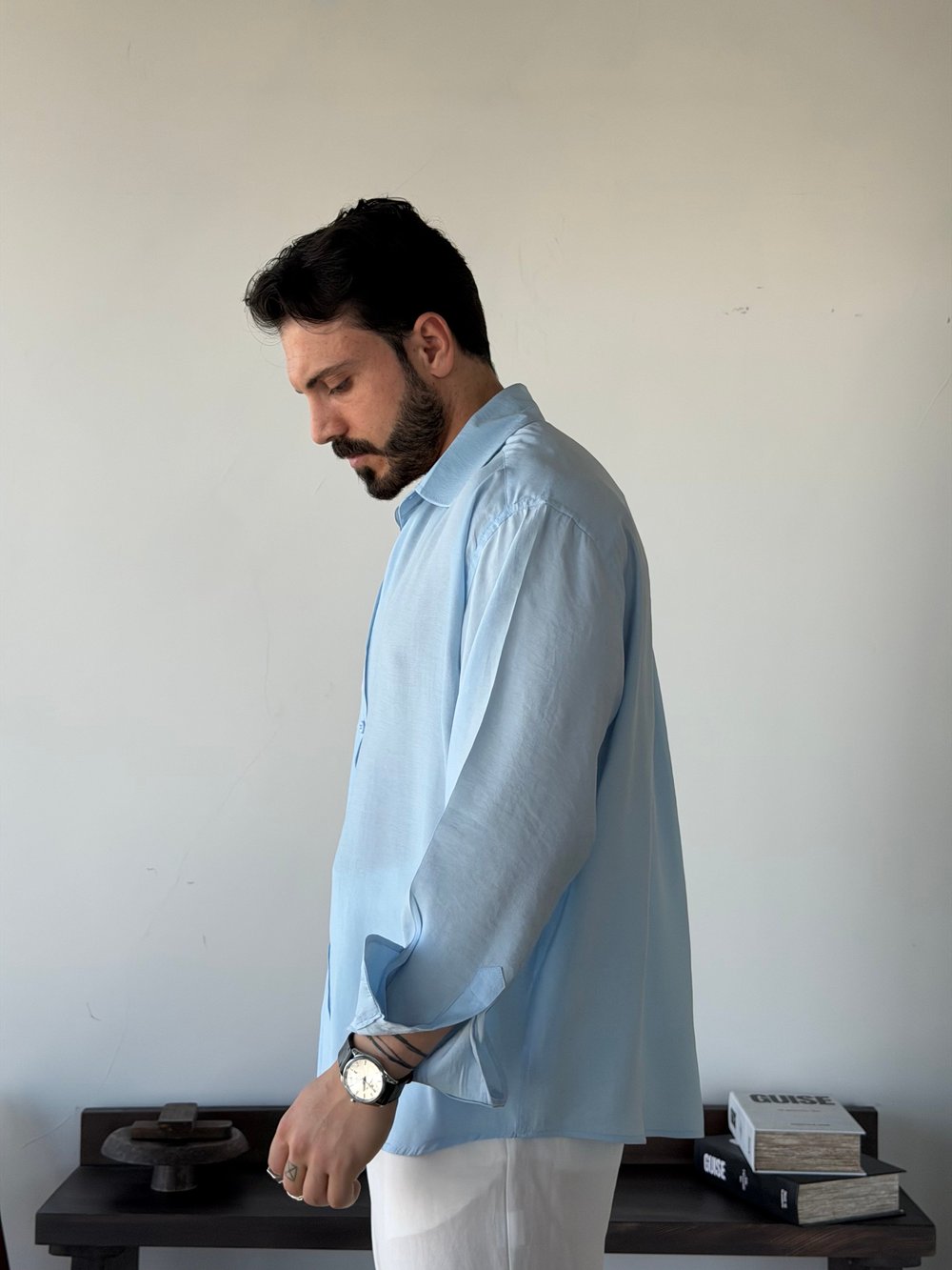 Arven Oversize Mavi Modal Gömlek