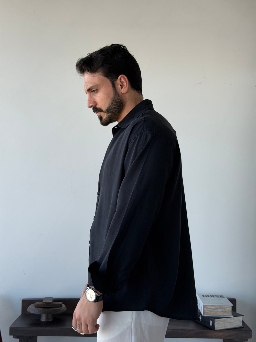 Arven Oversize Siyah Modal Gömlek
