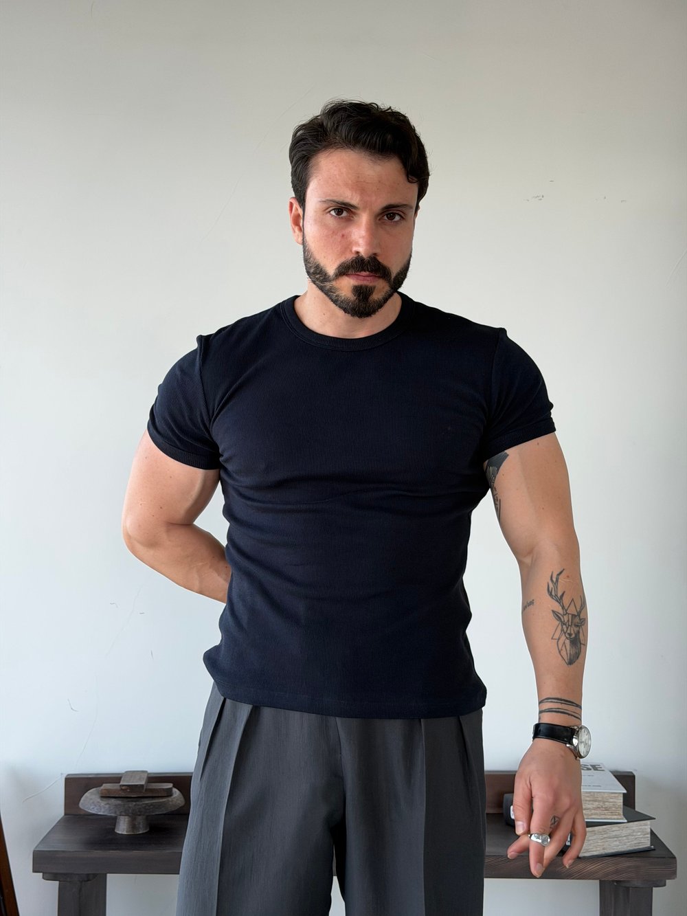 Axel Lacivert Fitilli Tişört