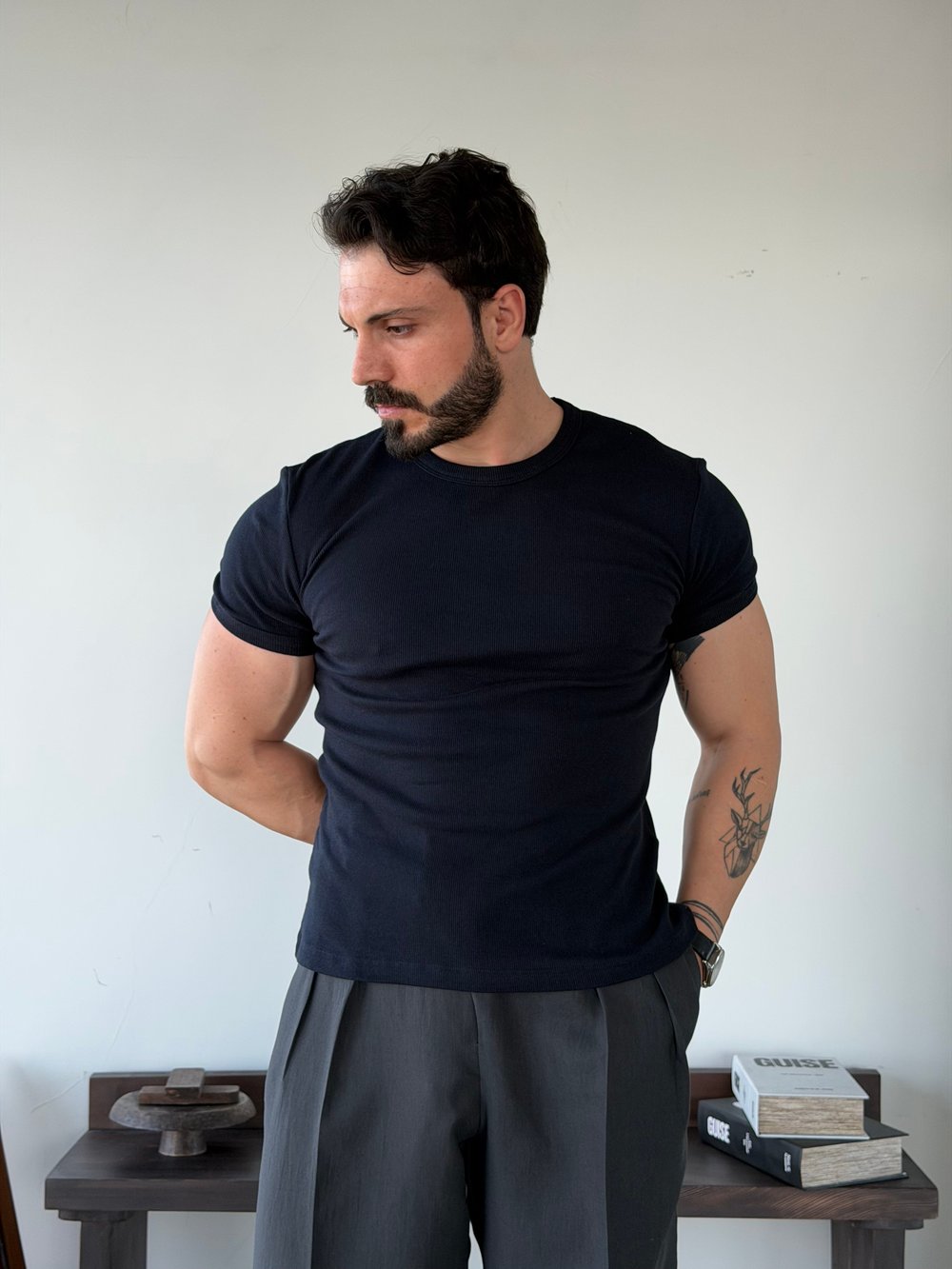 Axel Lacivert Fitilli Tişört