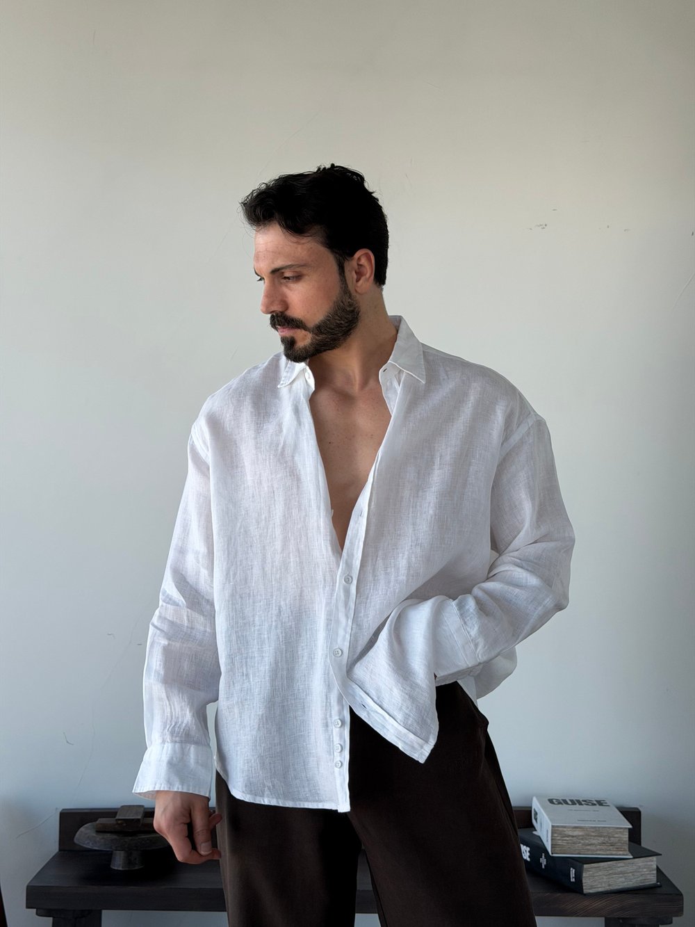 Berlinen Oversize %100 Linen Beyaz Gömlek