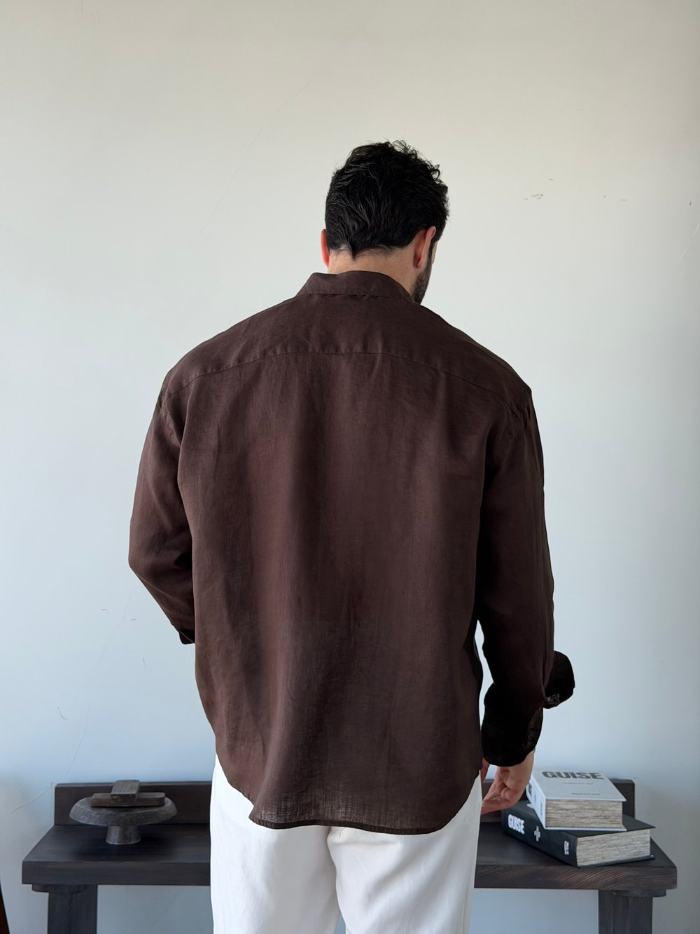 Berlinen Oversize %100 Linen Kahve Gömlek