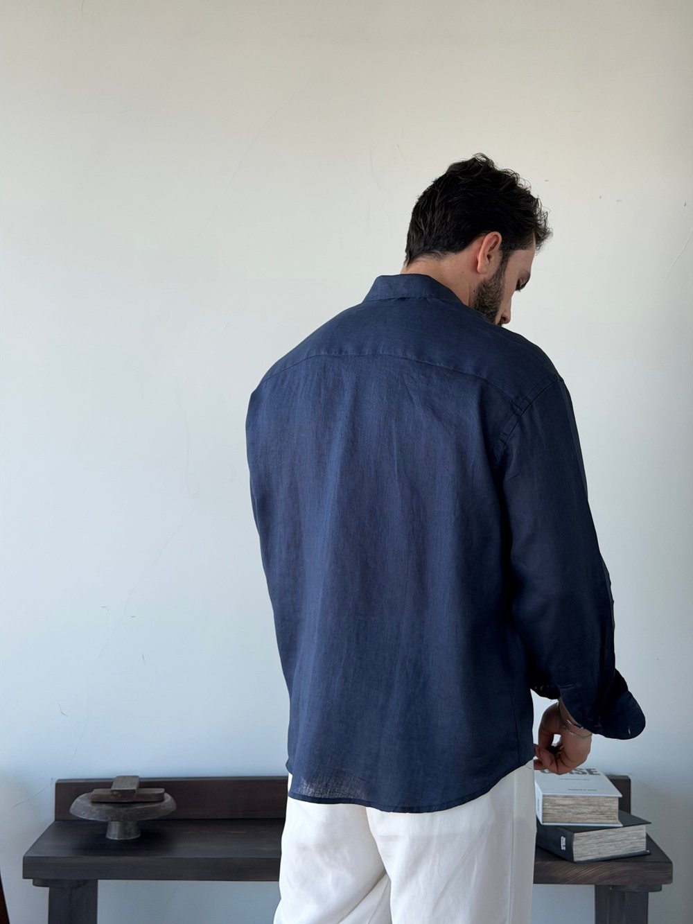 Berlinen Oversize %100 Linen Lacivert Gömlek