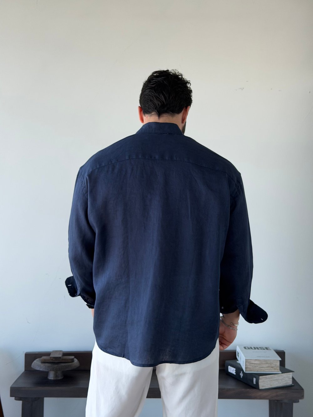 Berlinen Oversize %100 Linen Lacivert Gömlek