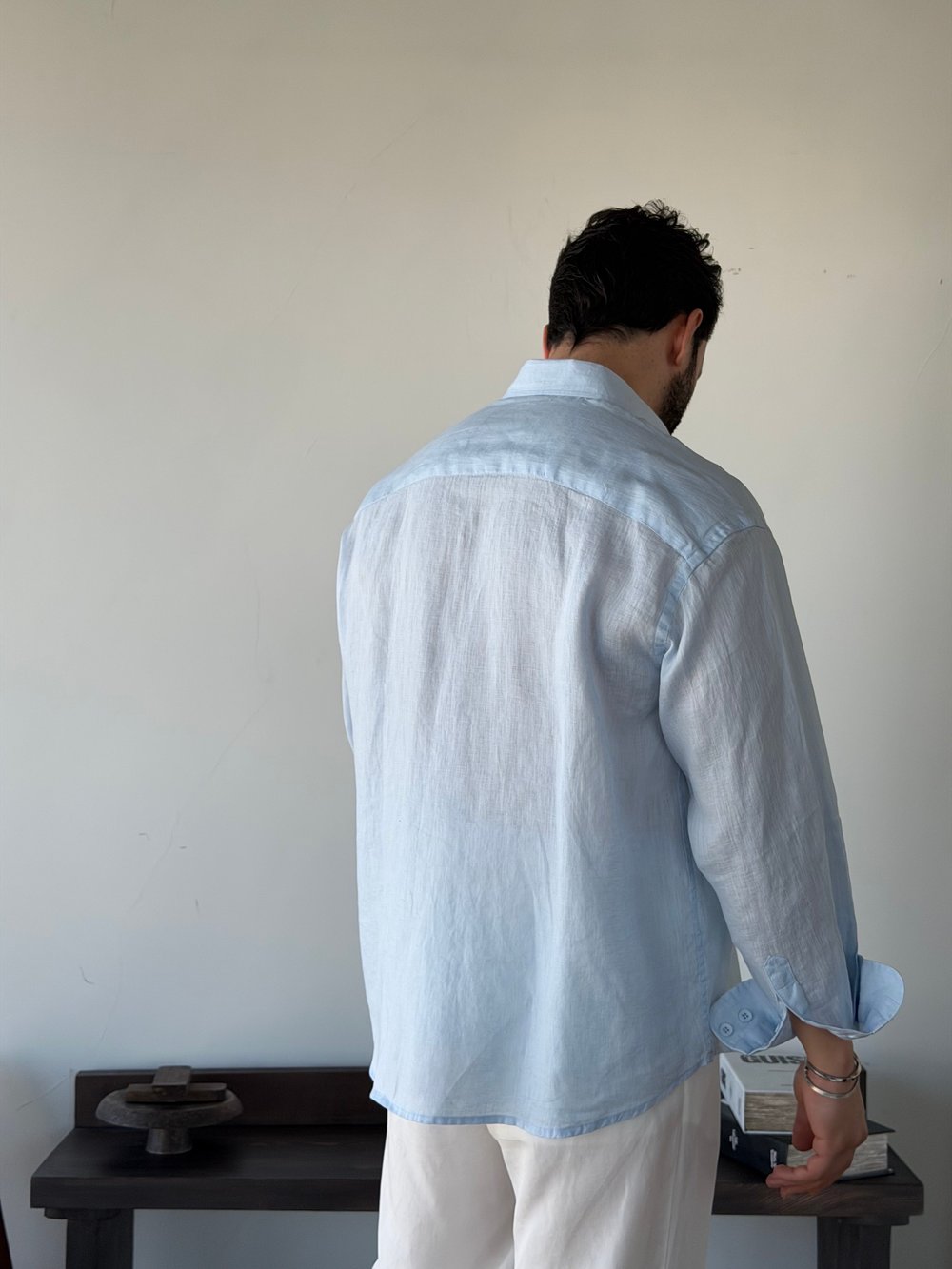Berlinen Oversize %100 Linen Mavi Gömlek
