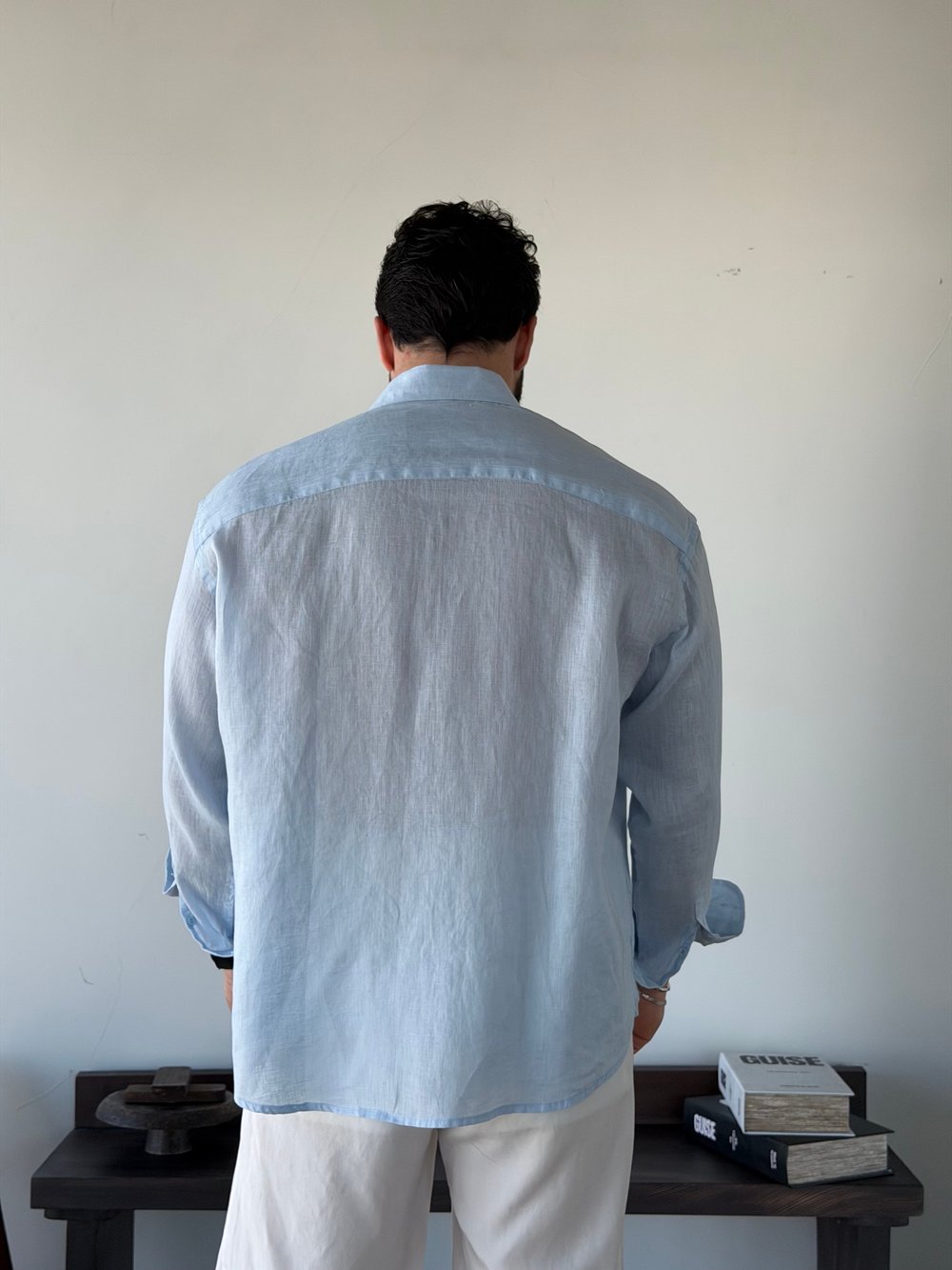 Berlinen Oversize %100 Linen Mavi Gömlek
