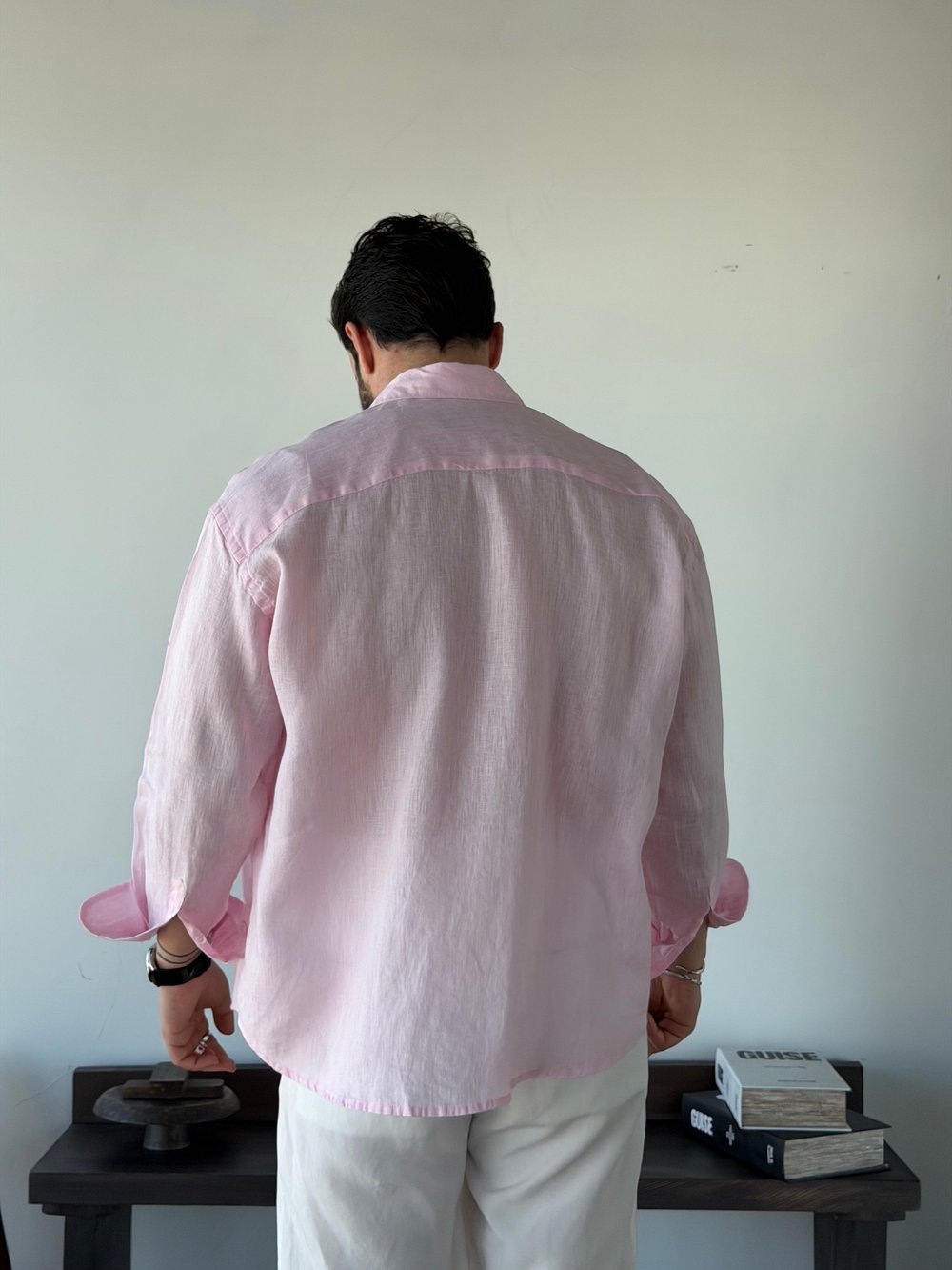 Berlinen Oversize %100 Linen Pudra/Rose Gömlek